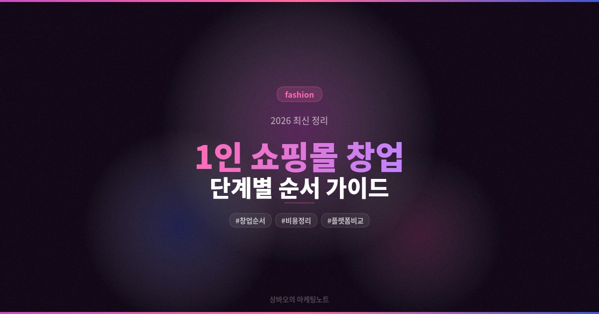 1인 쇼핑몰 창업 방법 순서 — 2026 단계별 완전 가이드